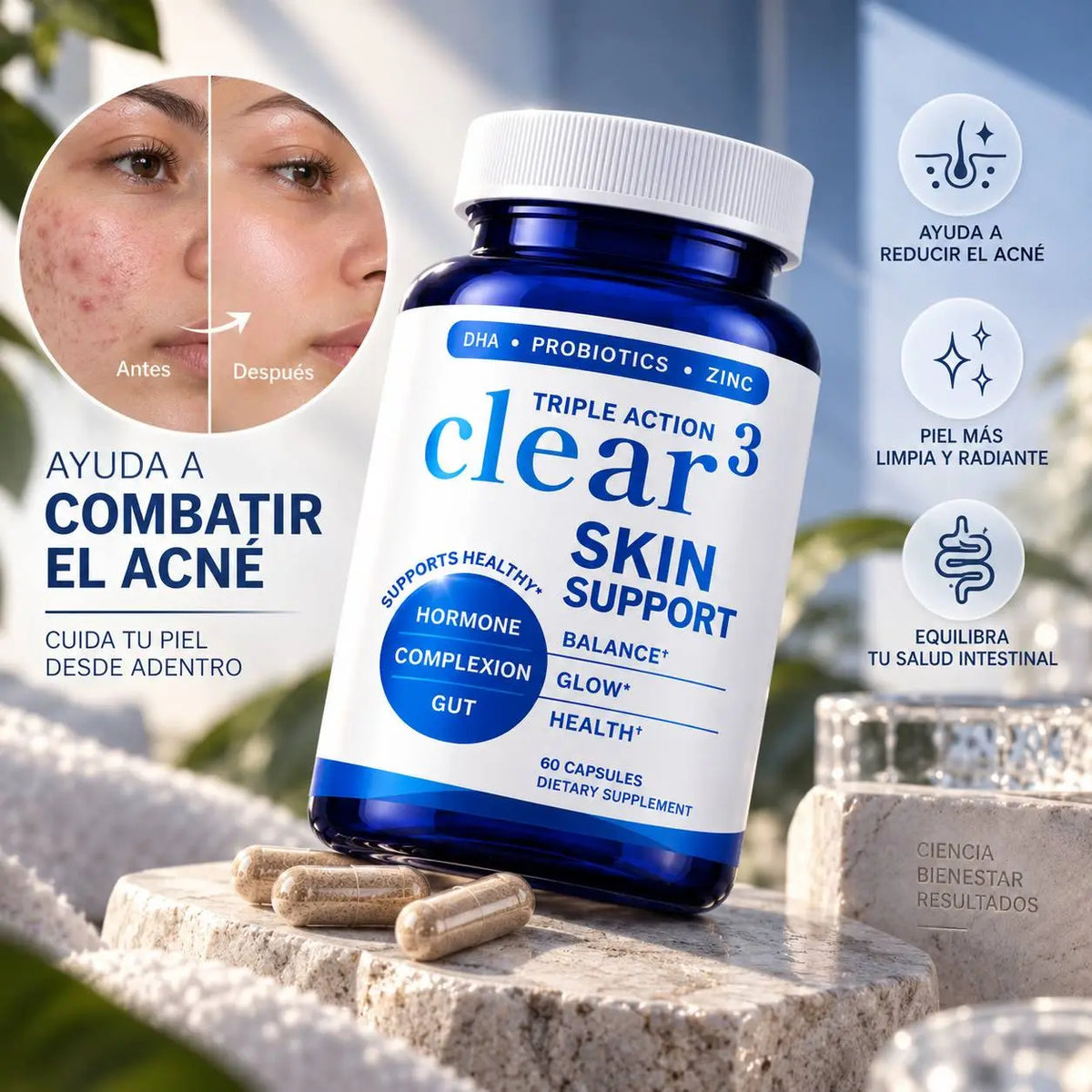 CLEAR³ SKIN SUPPORT | Cuida tu piel desde adentro