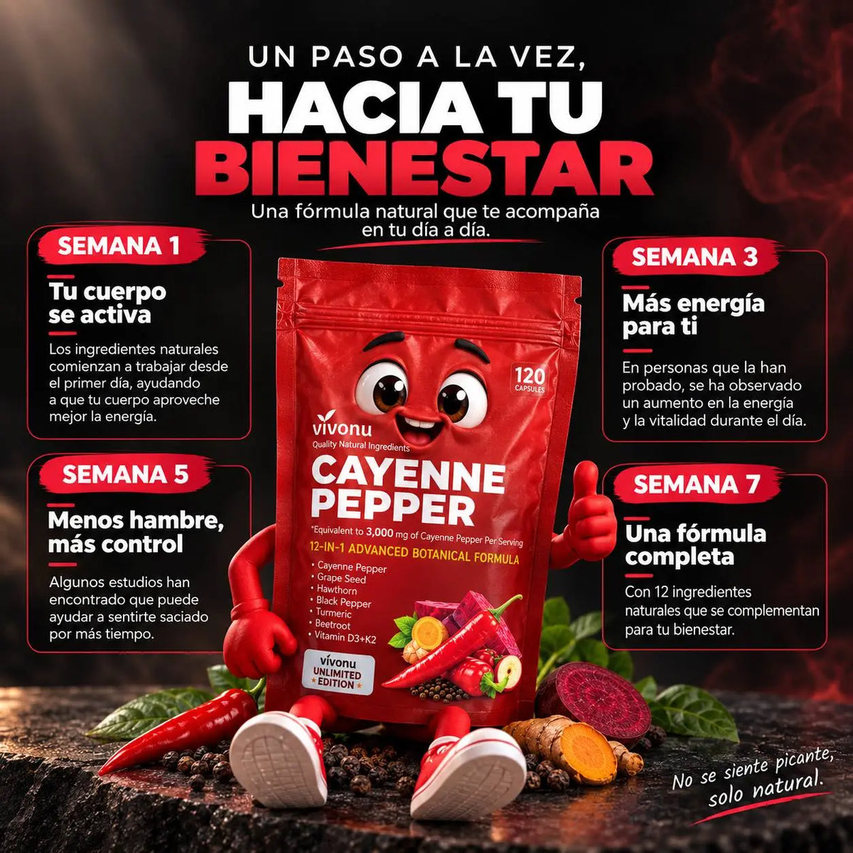 120 Cápsulas - 12 en 1 Cayenne Pepper